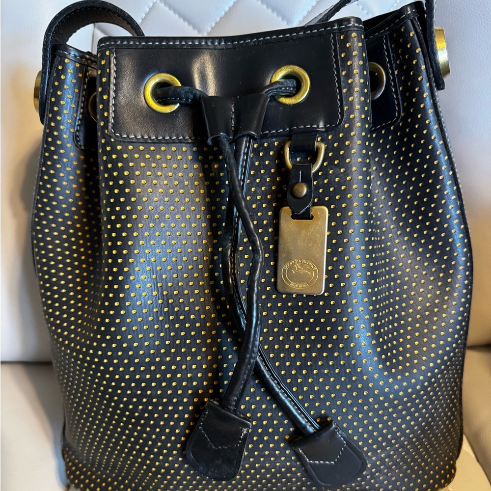 Dooney & Bourke Black and Gold Polka Dot Bucket Bag